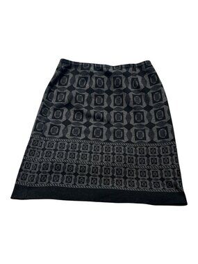 STUDIO POINT Skirt Geometric Print Soft Knit Charcoal Grey Black Size Medium